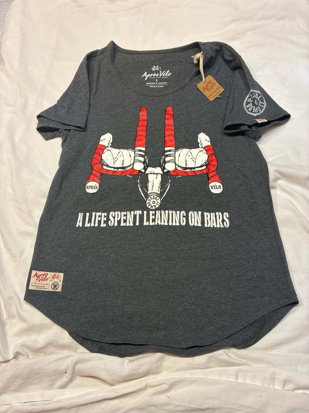Après Vélo Womens 'A Life Spent Leaning On Bars' Cycling Graphic T-Shirt L